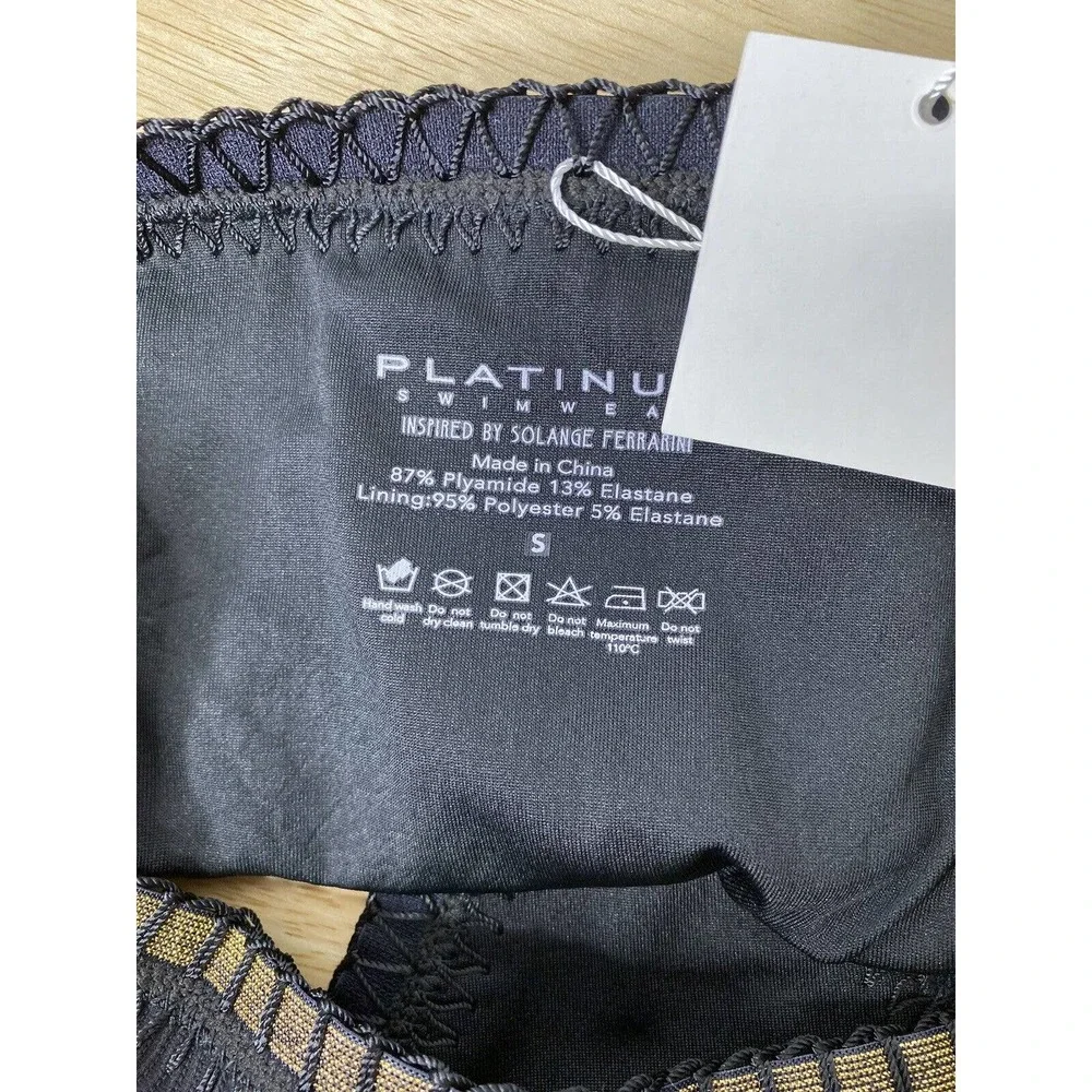 NWT Platinum by Solange Ferrarini Black Gold Crochet‎ Bikini Bottoms Size Small